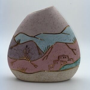 Rainbow Way Ltd Arts Of The Southwest Vase 22K Gold AccentHand Painted 6.25 High